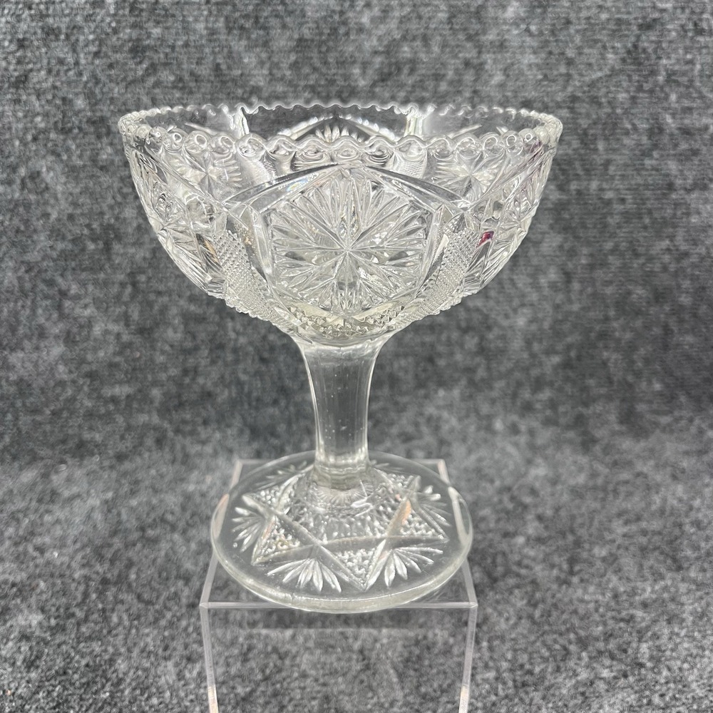 Imperial Glass Mogul Variant Clear Star & File Compote Candy Dish 6.5" Vtg 1911